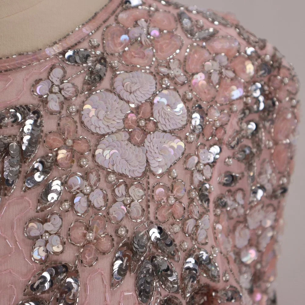 🌺 Vtg Stenay NWOT Pink Sequin Beaded Rhinestone Party Cocktail Wedding Dress S - Picture 3 of 13
